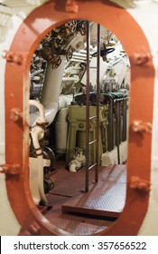 Inside Of Submarine. View Of Diesel Engine.