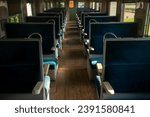 Inside of the train in Kofuku Station, a closed railway station on the defunct Hiroo Line, now remains a popular sightseeing spot because of its name means happiness, Obihiro, Tokachi, Hokkaido, Japan