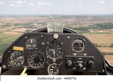 Inside View In A Glider, Focus On The Cockpit