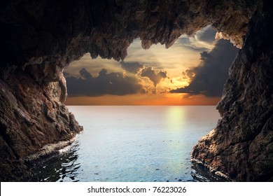 Inside view of grotto in coast. Nature composition - Powered by Shutterstock