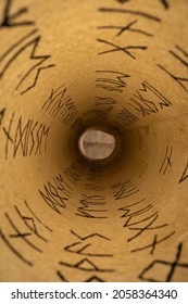 Inside View Of Scroll With Futhpak Symbols. Ancient Scribe Library. 