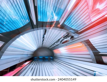 Inside view of Tanning Bed UV solarium light for skin darkening