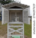 Inside View Of White Stevenson Screen Meteorological Shelter Housing A Precision Thermohygrograph Instrument For Weather Monitoring.