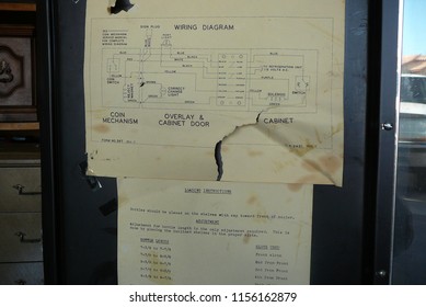 Inside Of Vintage Soda Machine With Instructions For Wiring Diagram And Soda Bottle Loading