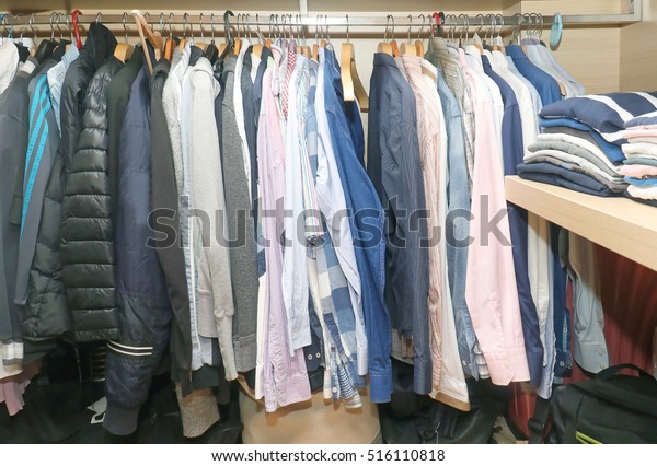 Inside Wardrobe Closet Full Male Clothes Stock Photo Edit Now