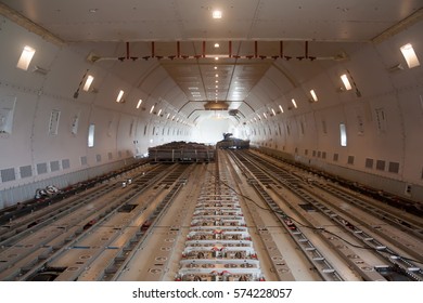 Inside Wide Body Air Cargo Freighter. A Lower Deck