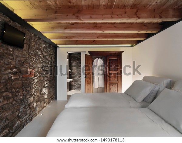 Inside Wiew Rustic Bedroom Wooden Ceiling Stock Photo Edit Now