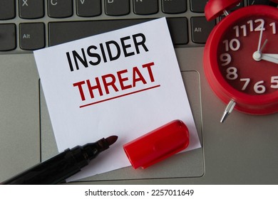 INSIDER THREAT on a white sheet against the background of the computer keyboard and red clock. Business concept - Shutterstock ID 2257011649