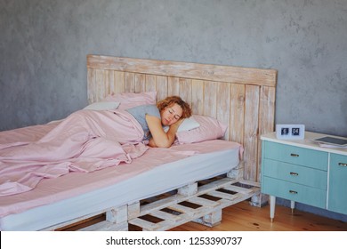 Insomnia In Women During Menopause / Overwork And Early Ascents/ Middle-aged Woman Sleeping Asleep In Bed / Copy Space