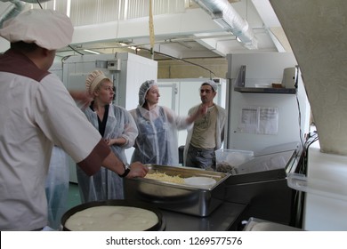 Inspection Board Conducts Audit In Kitchen Of Restaurant. Sanitary Inspection Checks Cleanliness Of Premises And Compliance With Legal Requirements For Organization Of Production Process. Moscow 2018