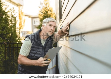 The inspector or engineer is checking the building structure and house. After the renovate is complete