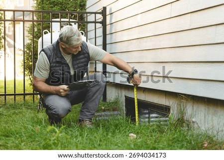 The inspector or engineer is checking the building structure and house. After the renovate is complete