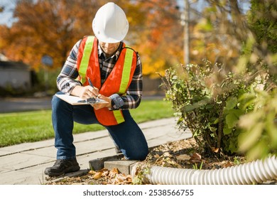The inspector or engineer is checking the Outdoor Drainage System