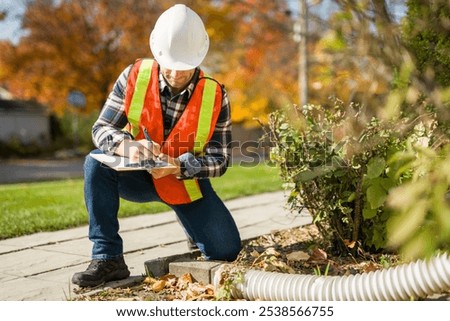The inspector or engineer is checking the Outdoor Drainage System