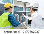 inspector engineer and owner project is inspecting construction and quality assurance new house. Engineers or architects or contactor work to build the house before handing it over to the homeowner