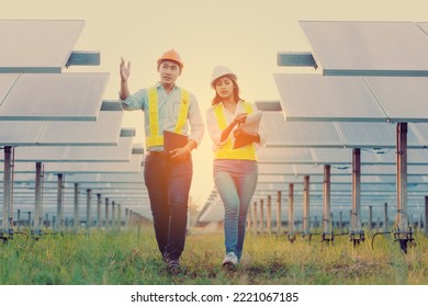 Inspector engineering concept; Engineer inspect solar panel  at solar power plant 