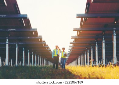 Inspector engineering concept; Engineer inspect solar panel  at solar power plant 