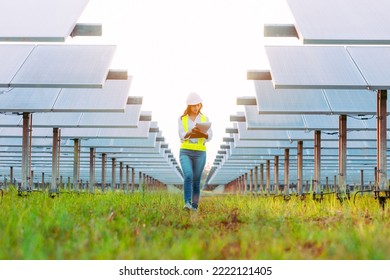 Inspector engineering concept; Engineer inspect solar panel  at solar power plant 