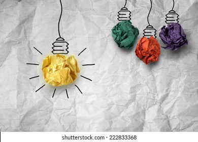 Inspiration concept crumpled paper light bulb metaphor for good idea