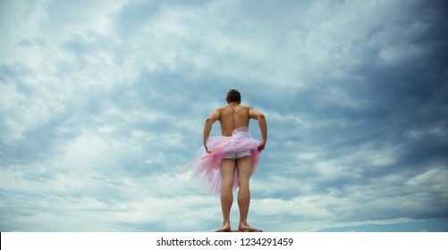 Inspiration And Dreaming. Crazy Ballerina. Drag Queen. Man Dancing In Tutu In Ballet Studio. Funny Man Freak. Man In Ballerina Skirt Outdoor. Perfect Time For Party. Naughty Boy. Gay And Lesbian.