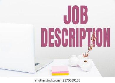 Inspiration showing sign Job Description. Word Written on A document that describes the responsibilities of a position Tidy Workspace Setup, Writing Desk Tools Equipment, Smart Office - Shutterstock ID 2170589185