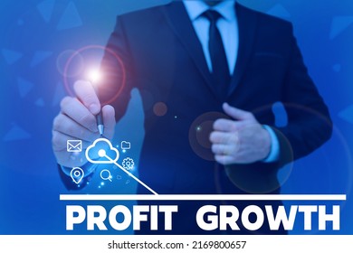 Inspiration showing sign Profit Growth. Business overview Objectives Interrelation of Overall Sales Market Shares Man holding Screen Of Mobile Phone Showing The Futuristic Technology. - Shutterstock ID 2169800657