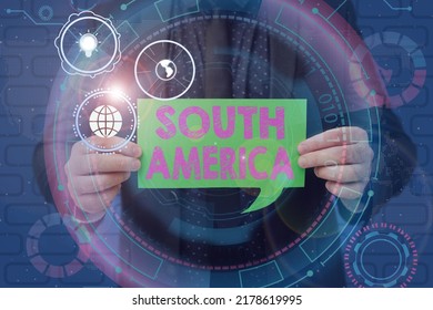 Inspiration showing sign South America. Concept meaning Continent in Western Hemisphere Latinos known for Carnivals Businessman in suit holding paper representing innovative thinking.