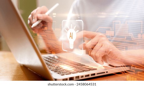 inspiration and technology to enhance education with AI technology. Teenage boy touching education icon for e-learning. - Powered by Shutterstock