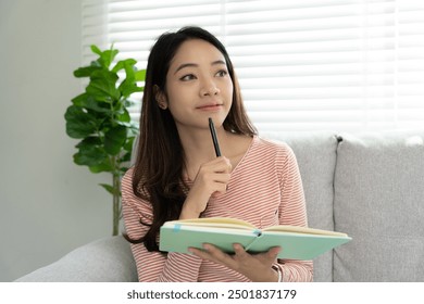 inspiration, writer, writing ,creative ,recreation for imagine, Beautiful Asia attractive young woman writing ideas on notebook, to do list, good thinking work, journalist, Stylish, Dream image, relax