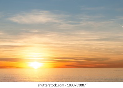 Inspirational tranquil sea with sunset sky. Colorful horizon over the calm water. Batumi, Georgia. 