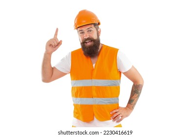 inspired with idea supervisor man in uniform. bearded supervisor man in orange vest. - Powered by Shutterstock