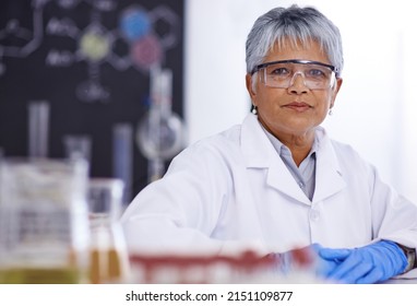 An Inspiring Woman Of Science. A Senior Female Scientist Working In Her Lab.