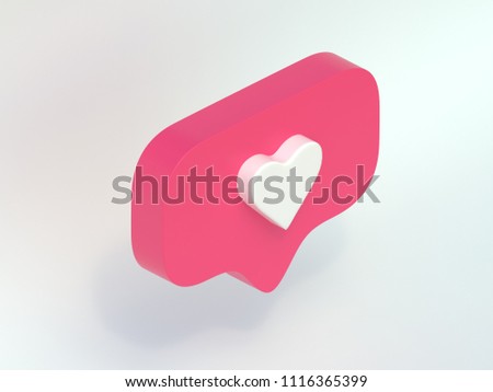 instagram like, isometric icon, pink 3d design illustration of the notification on the social media, 3d render, pink