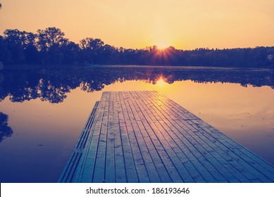 Instagram Nashville Tone Orange Sunset Sunrise Lake Boat And Trees