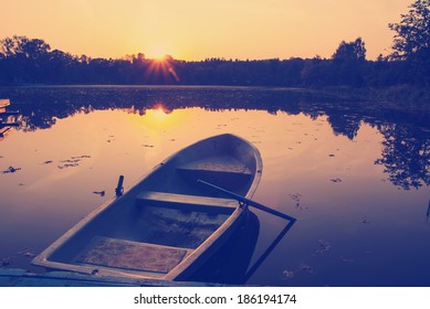 Instagram Nashville Tone Orange Sunset Sunrise Lake Boat And Trees