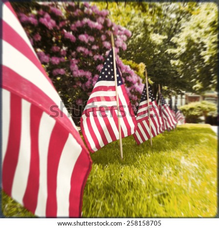 Instagram style row of US flags for Memorial Day, 4th of July, Veteran's Day