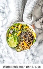 Instagram Vegan Buddha Bowl With Pesto, Mushrooms And Veggies