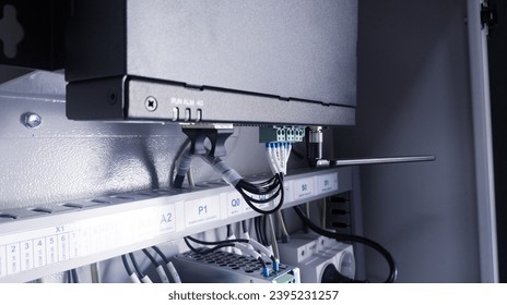 Instalalation of Electrical panel for data smart  logger control and monitoring solar panel in industry consummer. with connection 4G network for online remote control. - Shutterstock ID 2395231257