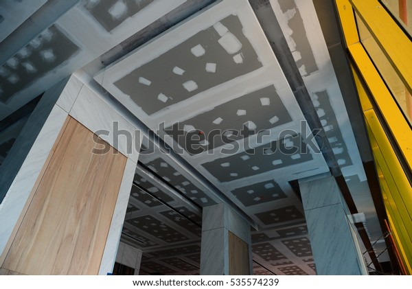 Install Ceiling Tiles Gypsum Board Condominium Stock Photo Edit