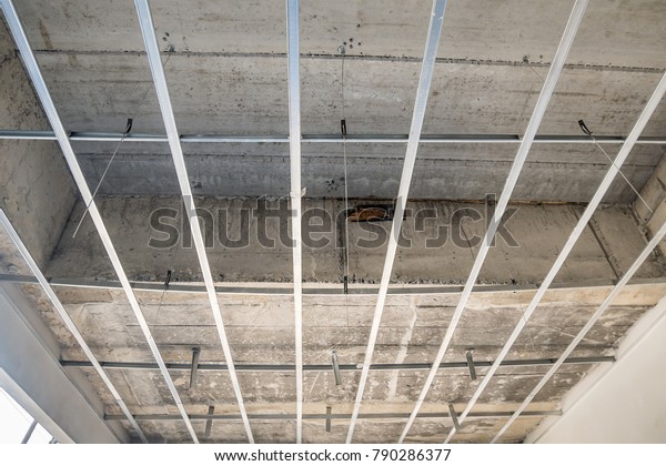 Install Metal Frame Plaster Board Ceiling Royalty Free Stock Image