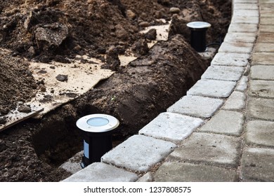 Installation Of Backyard Path Lights. 