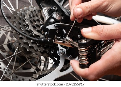 installation of a cable for gear shifting on a bicycle.