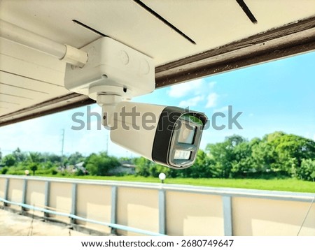 Installation of CCTV cameras on the ceiling inside the building.