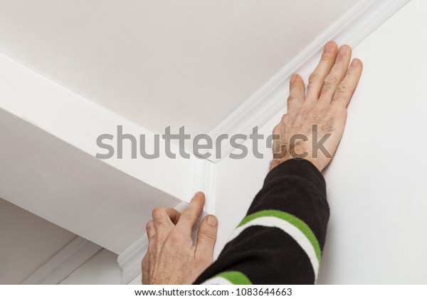 Installation Ceiling Moldings White Polystyrene Foam Stock Image