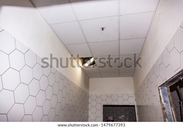 Installation Ceiling Tiles During Repair Stock Photo Edit