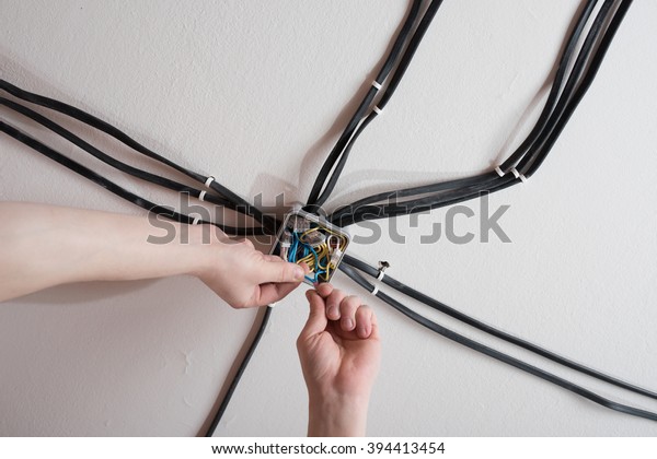 Installation Electrical Junction Box On Ceiling Stock Photo Edit
