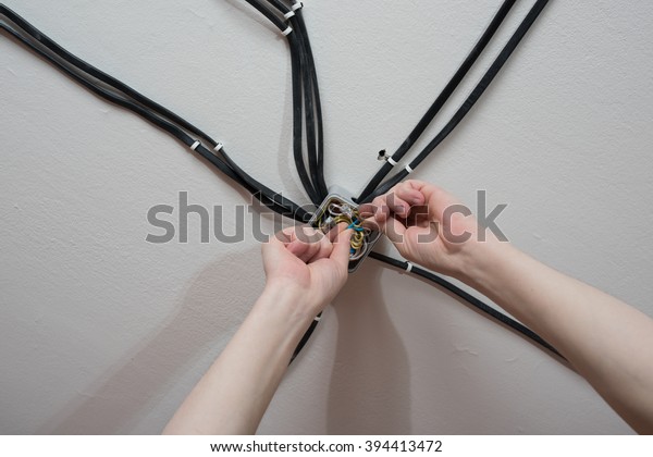 Installation Electrical Junction Box On Ceiling Stock Photo Edit