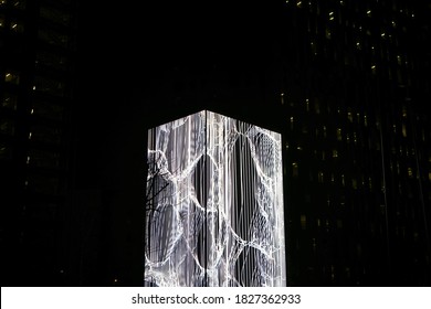 Installation Of Light, Projection On The Facade Of A Building In Llum Barcelona Poblenou