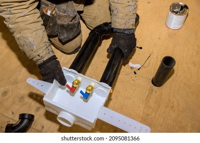 Installation In A New House Of A Laundry Outlet Boxes For Connection Of Water In The Washing Machine