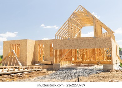 installation of rafters of a plywood house building wall studs wooden framework wooden - Shutterstock ID 2162270939